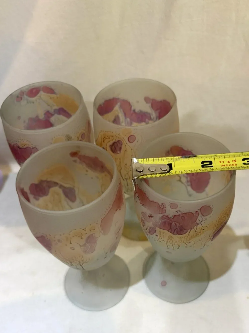 Set of 4 Rueven Nouveau Art Glass Stem Wine Glasses Frosted Satin Finish